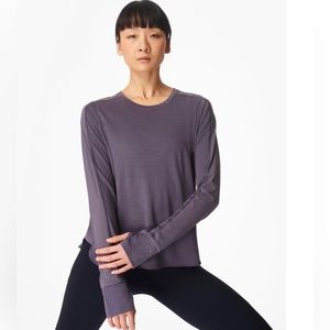Women’s Sweaty Betty Breeze Merino Long Sleeve Running Top, Fig Purple, XXL